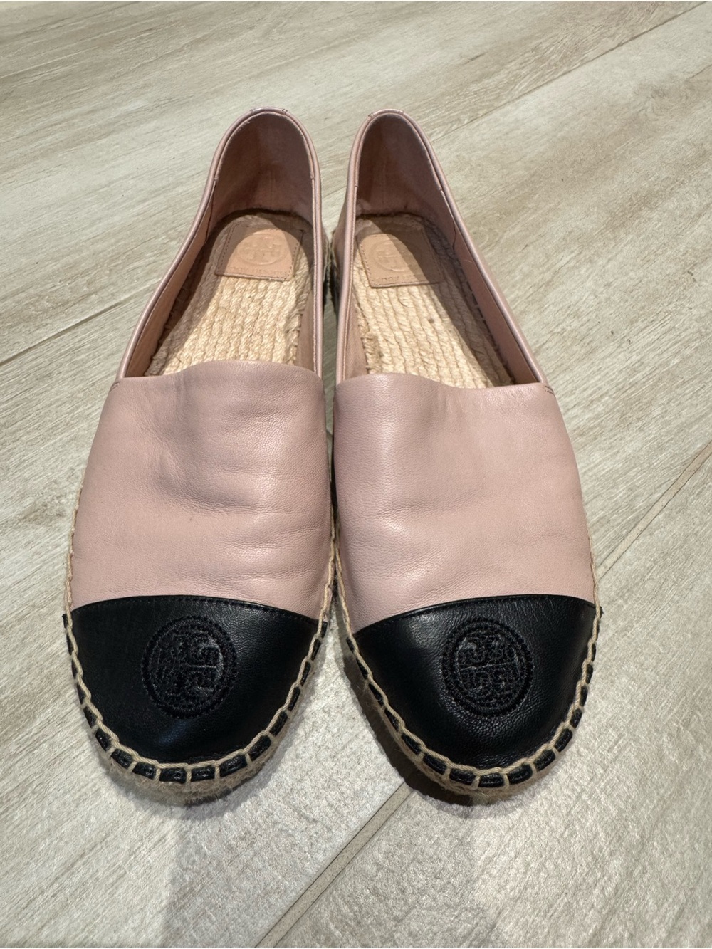 Tory Burch Pink Leather Espadrille with Black Cap Toe Size 8